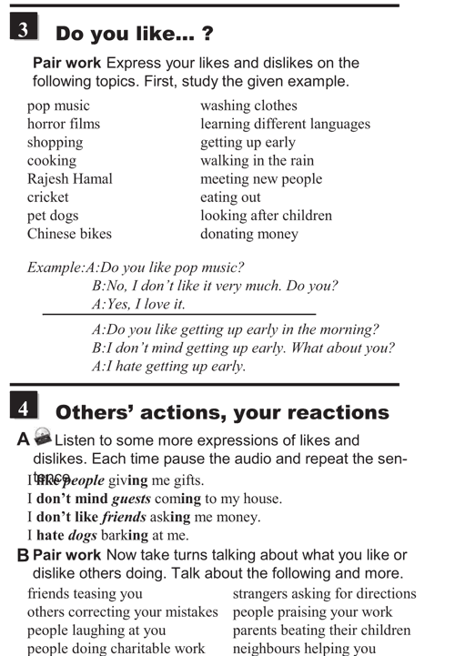 English conversations unit 4 - 4A - Expressing likes and dislikes - others' actions,  your reactions