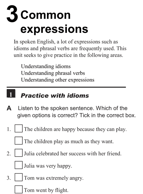 English listening skill test - Unit 3 - 1A - Common expressions - practice with idioms f1