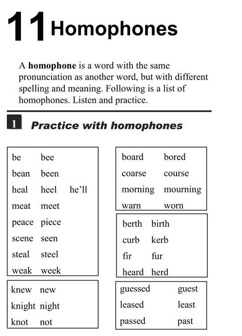 English pronunciation - unit 11 - 1 - Homophones  - practice with homophones g1