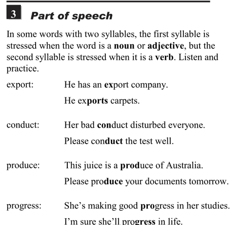 English pronunciation - unit 13 - 3 - Word stress - part of speech