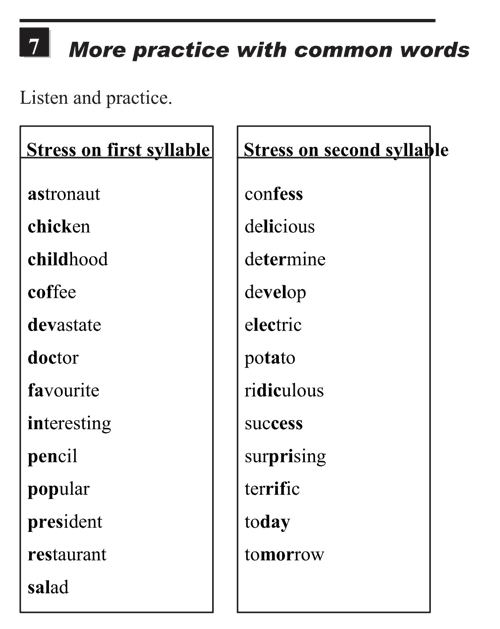 English pronunciation - unit 13 - 7 - Word stress - more practice with common words